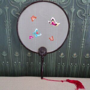 vintage fan wall decor asian butterflies